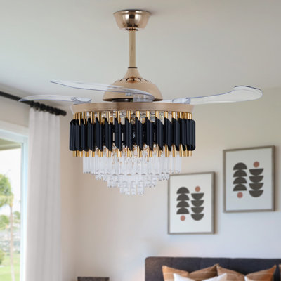 Modern 42" Crystal Ceiling Fan With Light Kit & Remote