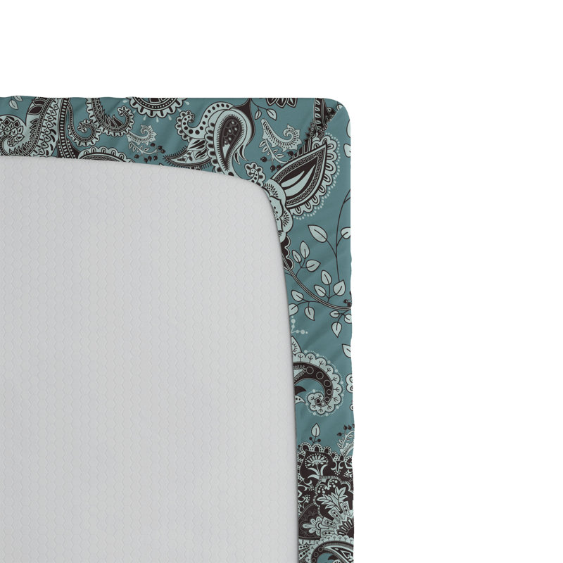 Drap-housse Ambesonne, Bleu cadet / motif cachemire cacao foncé, Drap-housse très grand californien