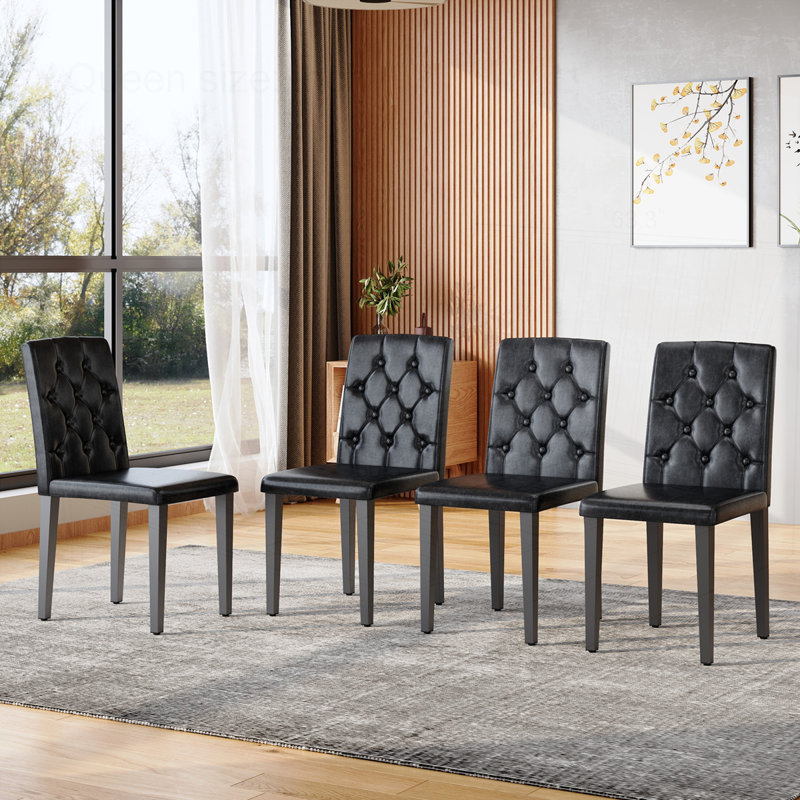 Ensemble de 4 chaises de salle à manger en polyuréthane, Noyer, Noir, 4