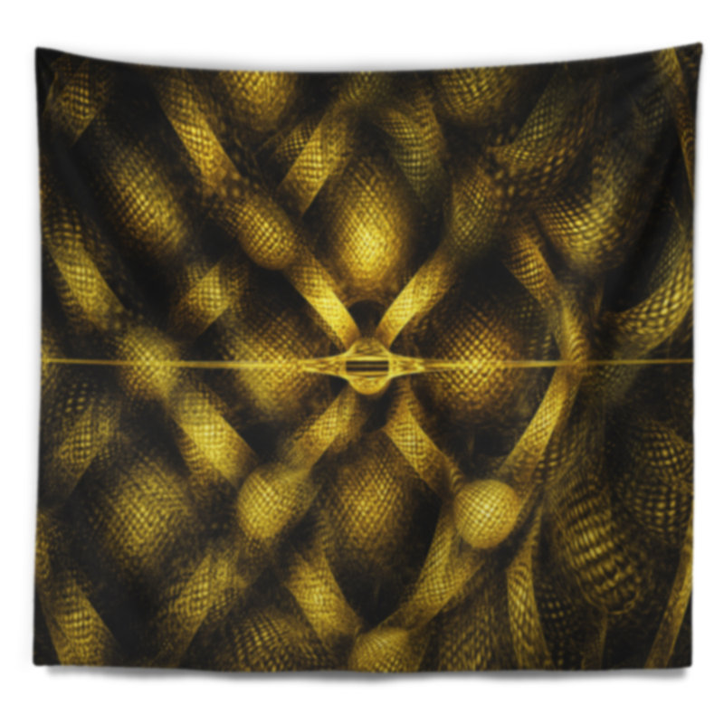 Tapisserie abstraite à motif d'aquarelle fractale dorée, H 32 po x l 39 po