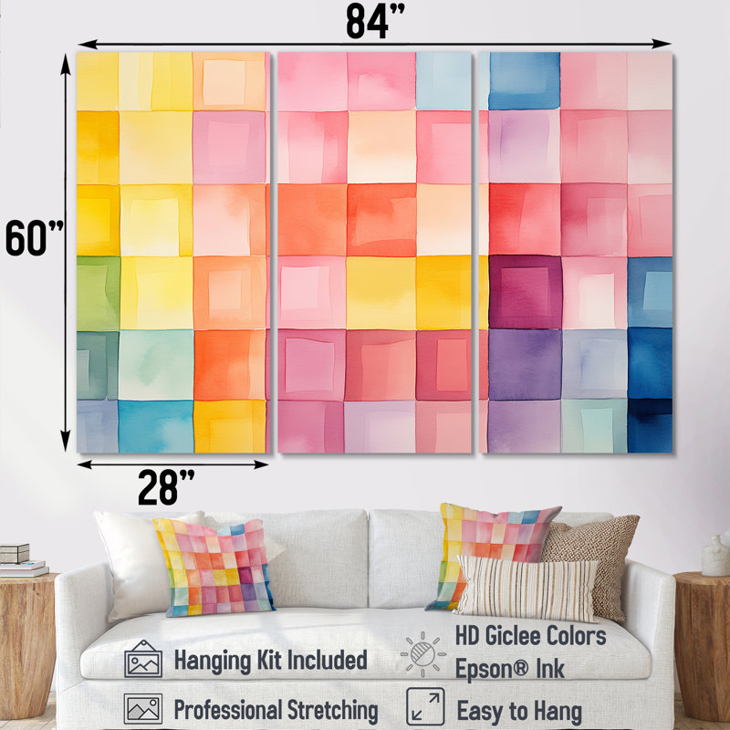 Paster Color Cubes Patterns II - art mural géométrique, Toile tendue, H 32 po x l 48 po x P 1 po