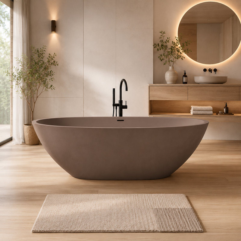 75" x 40" Freestanding Soaking Cement Bathtub, Brown 