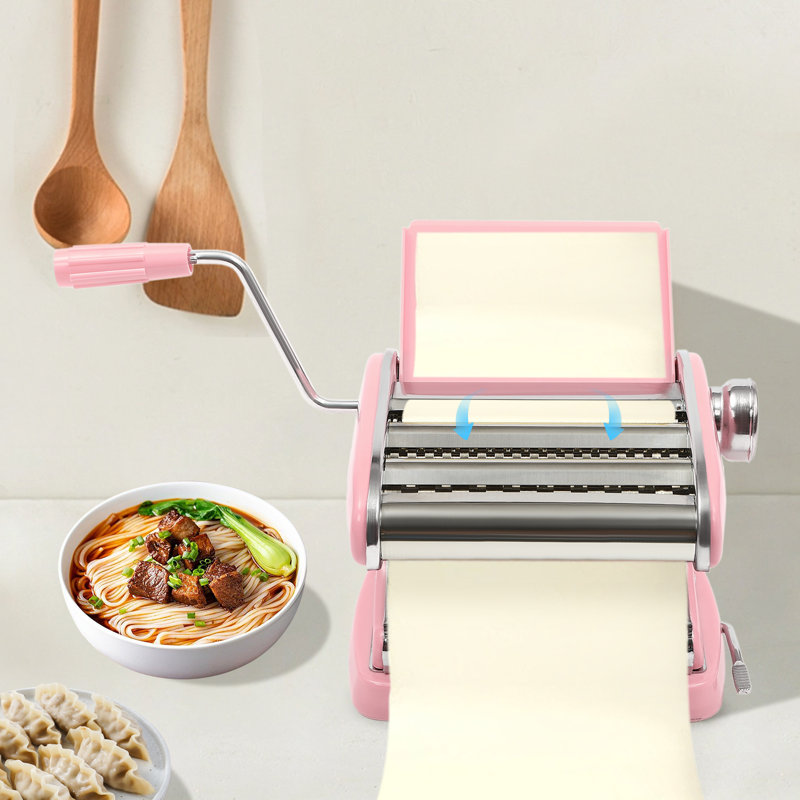Pink Stainless Steel Manual Pasta Maker with Adjustable Thickness