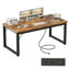 Bureau 54 po avec prises de courant, bureau d'ordinateur 1,2 po d'épaisseur, table de bureau, brun rustique-733705300-733705301
