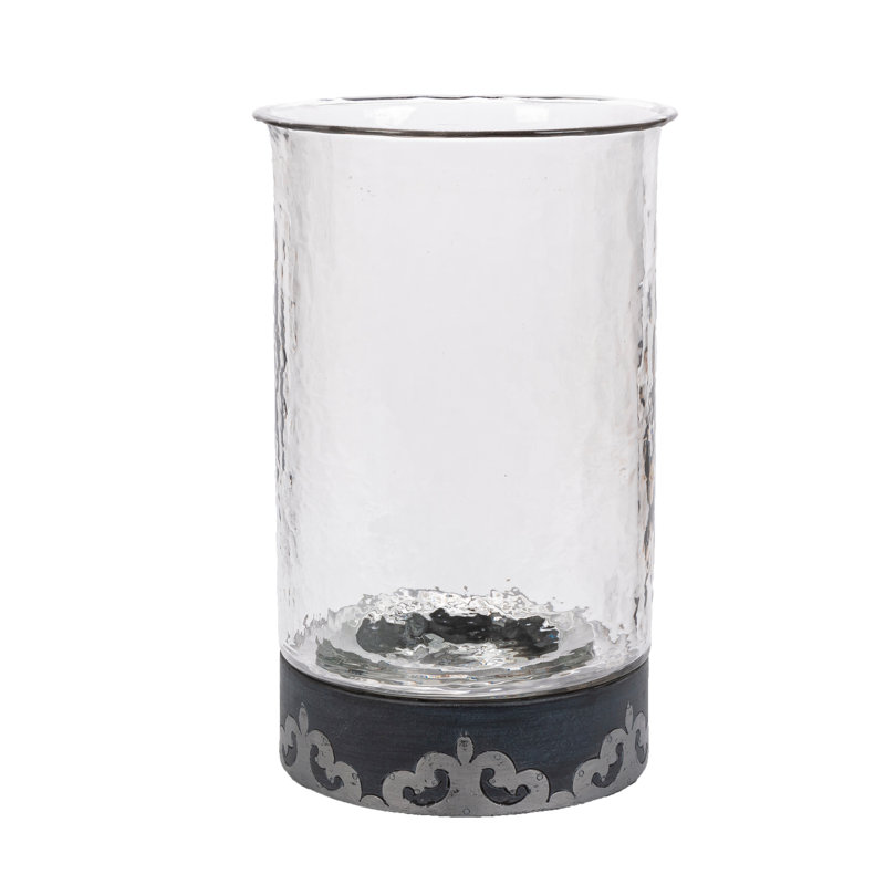 Gray-washed metal-inlay candleholder