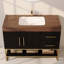 Meuble-lavabo simple autoportant noir de 91 cm (36 po) avec lavabo en céramique, comptoir en pierre frittée brun chaud et tablette ouverte