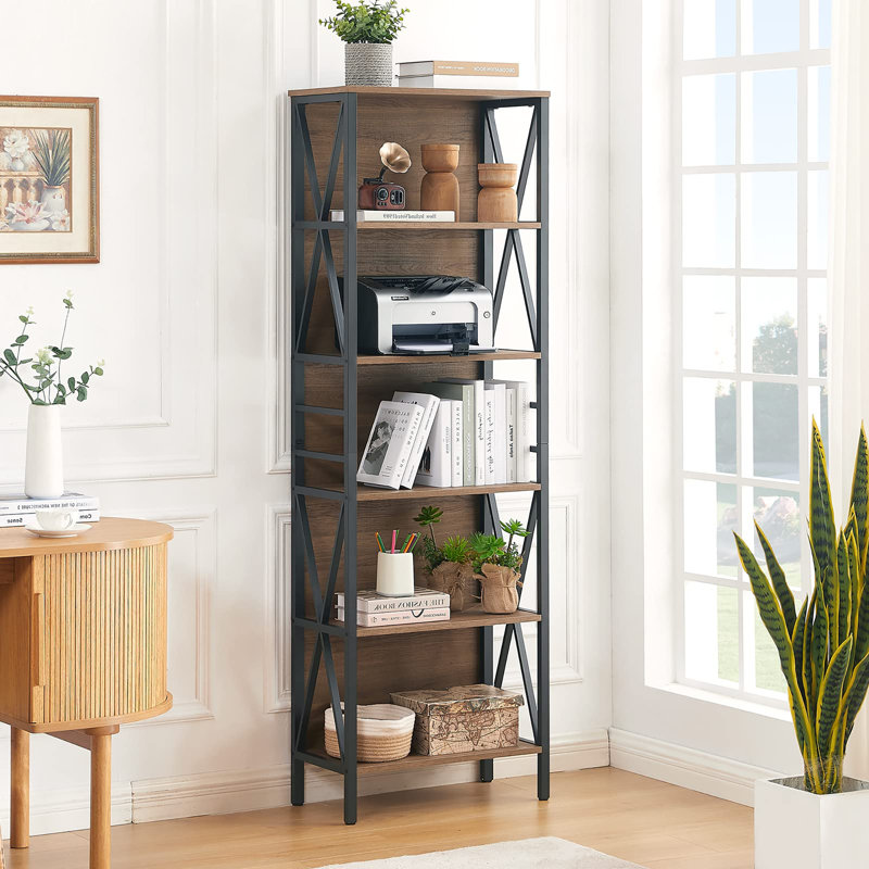 Bibliothèque autoportante 6 niveaux, (7 tablettes) H 71 po x l 23,6 po x P 11,8 po, Brun rétro