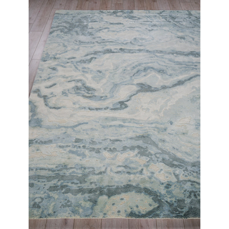 Saccara Blue Wool/Bamboo Silk handloomed Area Rug, Rectangle 2' x 3'