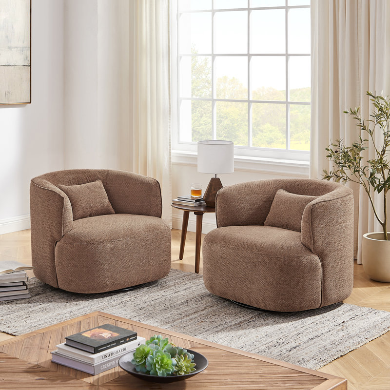 Olszewski CAL117 Compliant 31.1'' Wide Swivel Barrel Chairs（Set of 2）, Light Red