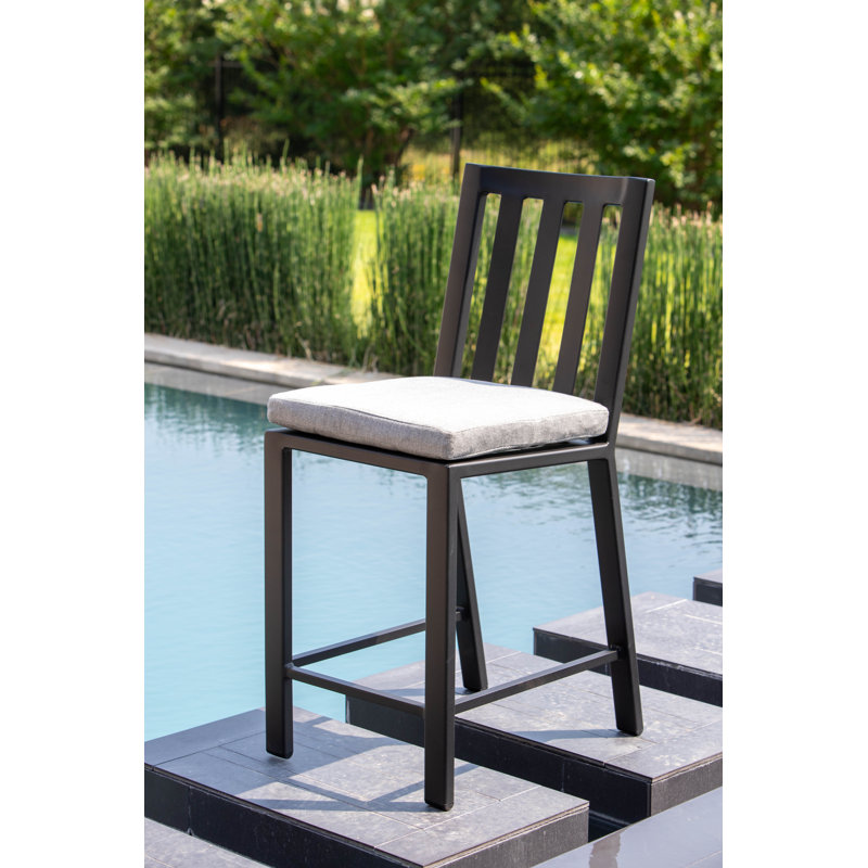 Aris Outdoor Bar Stool, Graphite, Alcazar Redwood, 31.75"