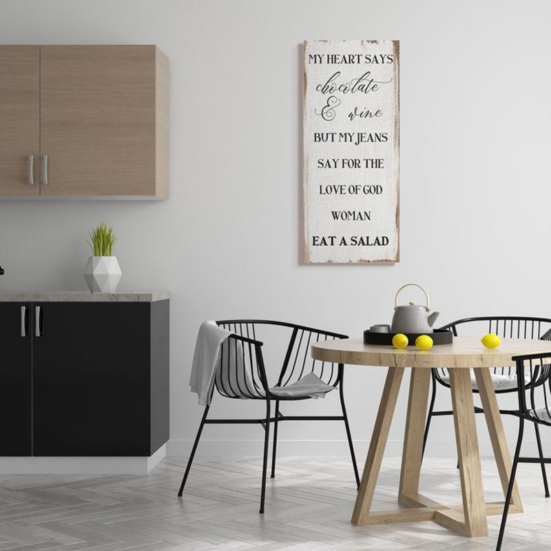 Reproduction d’art graphique en bois peint "mon cœur dit" chocolat, Wrapped Canvas, 40" H x 17" W x 1.5" D