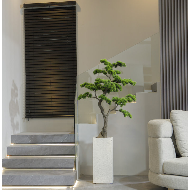 Bonsai artificiel 61,6 po dans un pot de fleurs carré en pierre de couleur beige idéal pour l'intérieur et l'extérieur