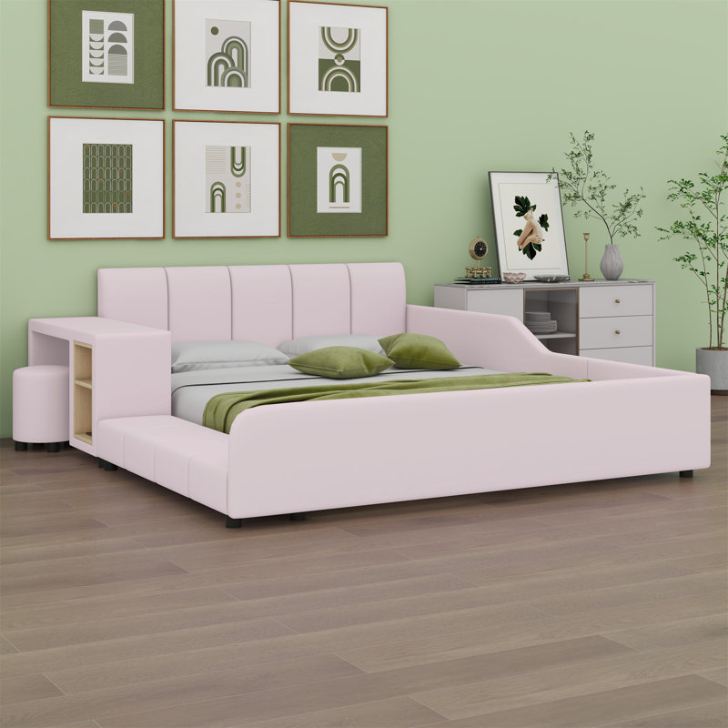 Lit plateforme tapissier avec rangement Leavie, Grand, Beige