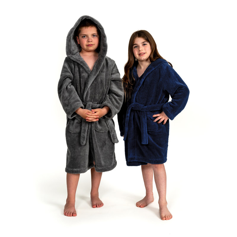 Peignoir en microfibre / molleton en polyester avec poches et capuche, Enfants P, Bleu marine