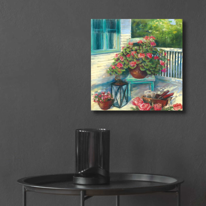 «Porch Geraniums» par Carol Rowan, H 12 po x l 12 po x P 0,13 po