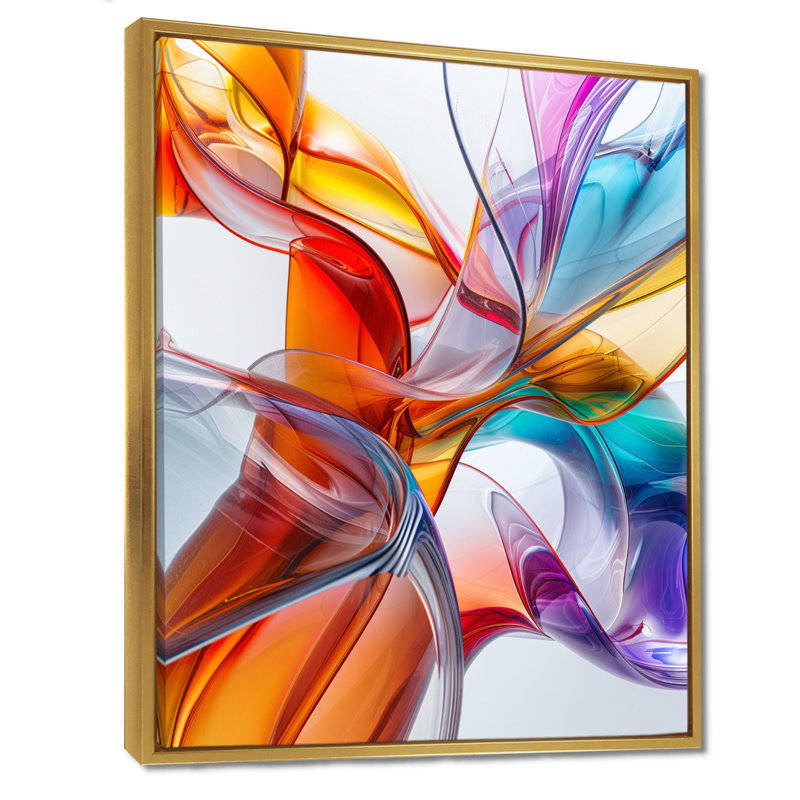 Orange, verre vert, art fractal III - impression murale fractale, salon, Cadre flottant doré, bois massif, H 16 po x l 32 po