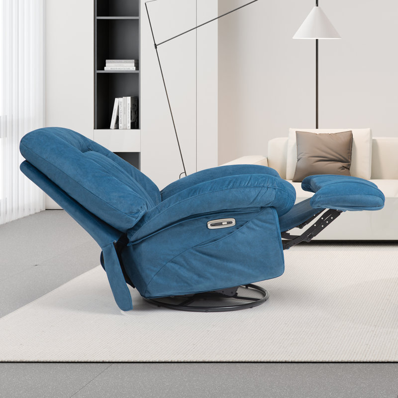 37.79'' Wide Swivel Recliner Chair, Glider Rocking Power Recliner With Massage And Heated, Blue