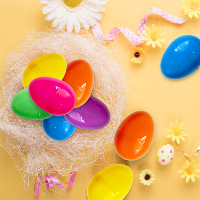 2.25" Bulk Fillable Plastic Easter Eggs (50 Pack) - Assorted Bright Colors for Egg Hunts, Party Favors, Birthday Surprises & DIY Crafts
