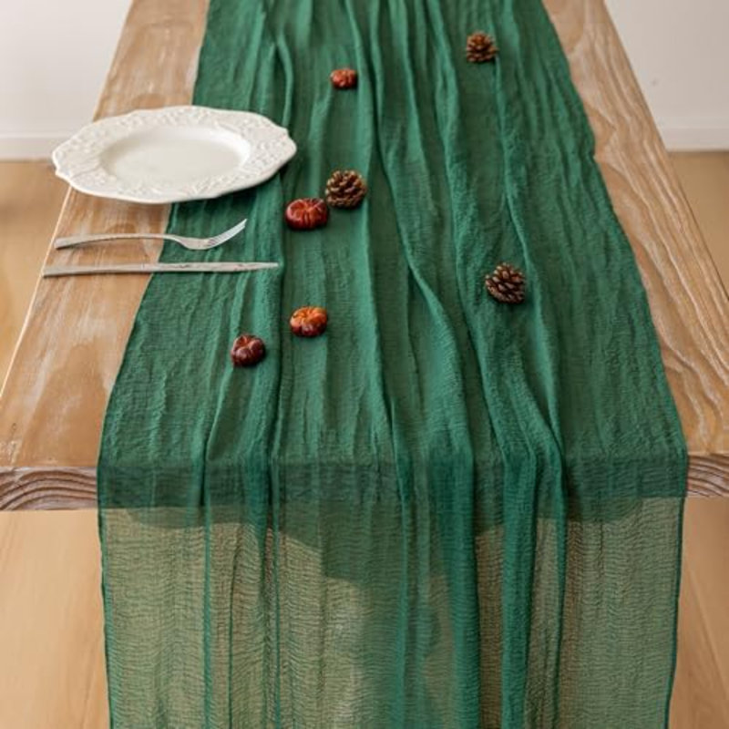 Chemin de table en mousseline vert émeraude (3 pièces), 3 mètres, idéal pour les fêtes et la décoration intérieure.