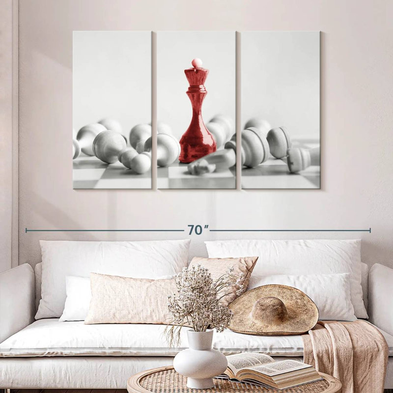 Chess Red Queen 3 pièces, H 32 po x l 50 po x P 1,25 po