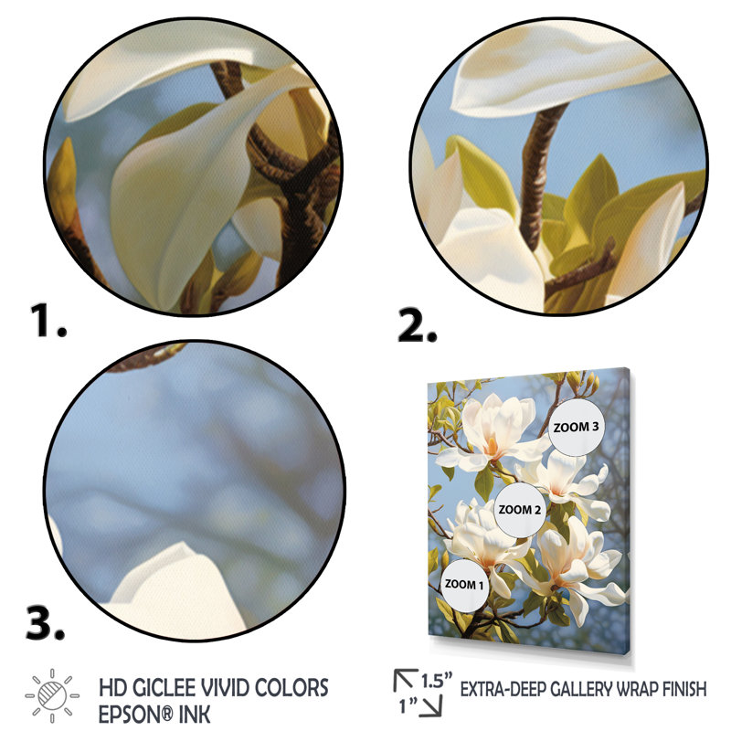 White Yellow Magnolias Magnolia Bliss Ii - Floral Wall Art Living Room, H 32 po x l 24 po x P 1 po, Cadre flottant noir