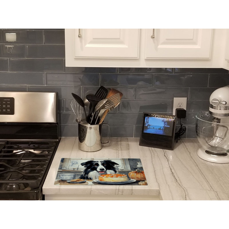 Border Collie Fall Kitchen Pumpkins Glass Cutting Board Large