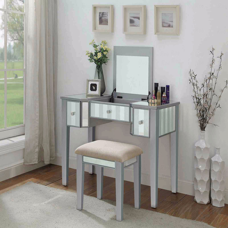Ensemble de meuble-lavabo 1 pièce de style transitionnel avec tabouret avec tiroirs de rangement Core Design, Argent argent