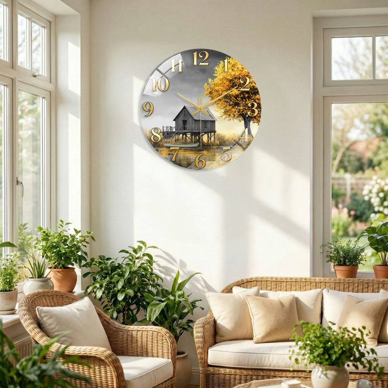 Horloge murale en verre Lake House, 60 x 60 cm (23,6 x 23,6 pouces)