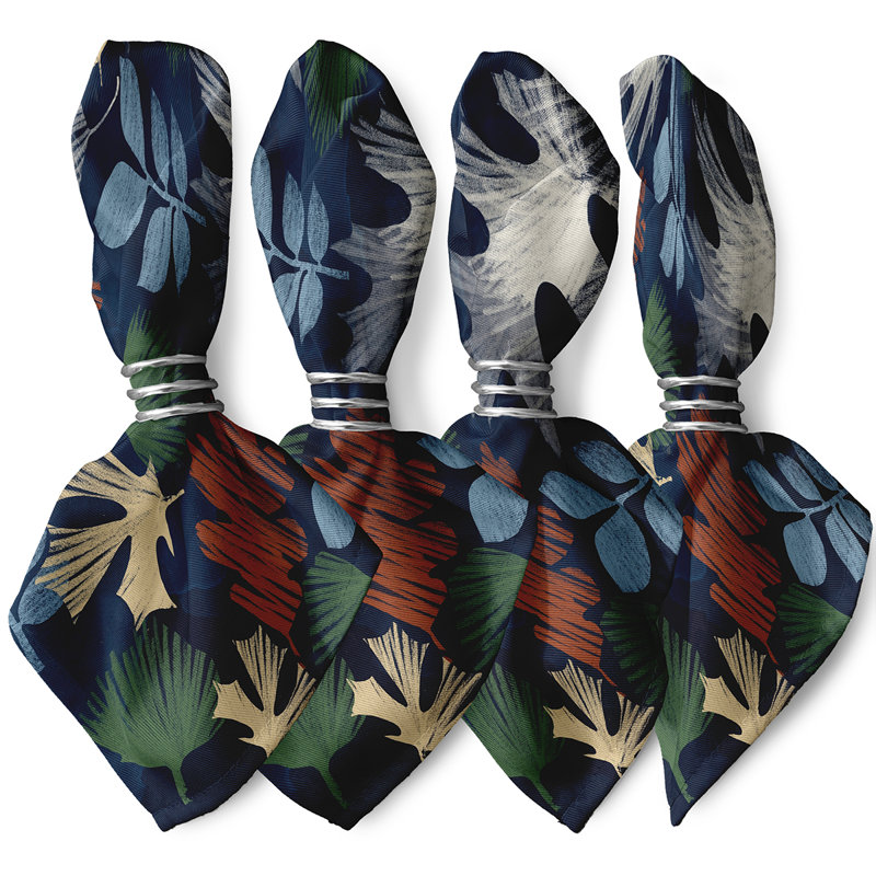 Shelburne Polyester Floral Square Napkin, Navy Blue