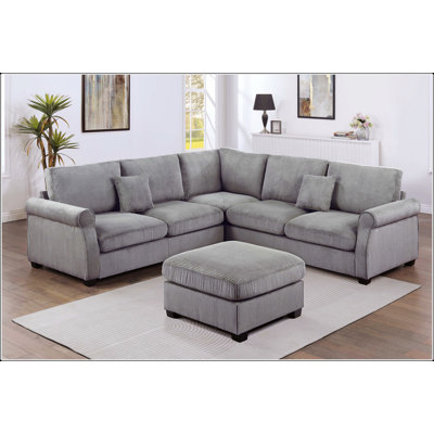 Ensemble modulaire 4 pièces avec coussin assorti, repose-pieds de cocktail et coin en tissu d'ameublement en velours côtelé pour les salons modernes