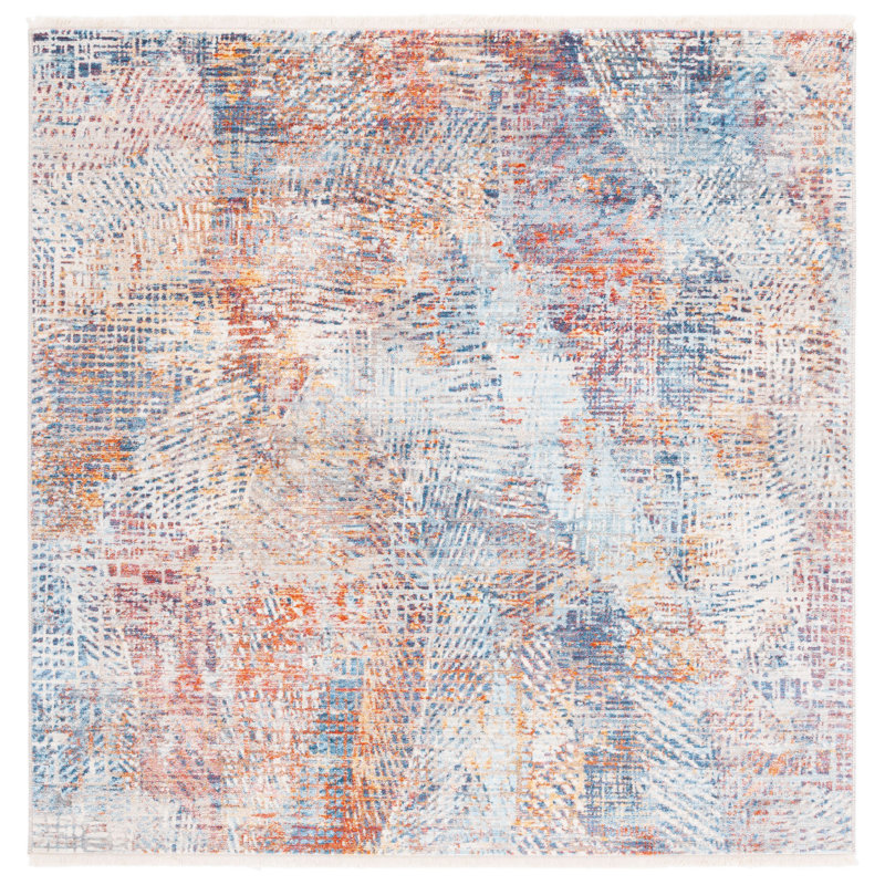 Tapis bleu / rouille Curiel, Carré 5 pi