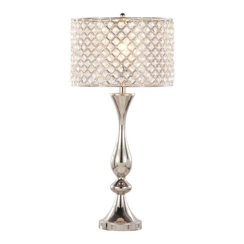 Topaz 27" Contemporary Metal Table Lamp With Clear K9 Crystal And Metal Shade From Grandview Gallery, Nickel