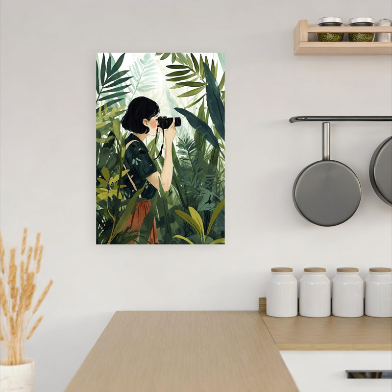 «Jungle Explorer Woman Peaceful Serene Vibrant Forest Nature», art mural, H 18 po x l 12 po
