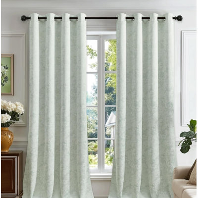 2Pcs 90in Floral Jacquard Blackout Eyelet Curtains, Thermal Room Darkening Drapes