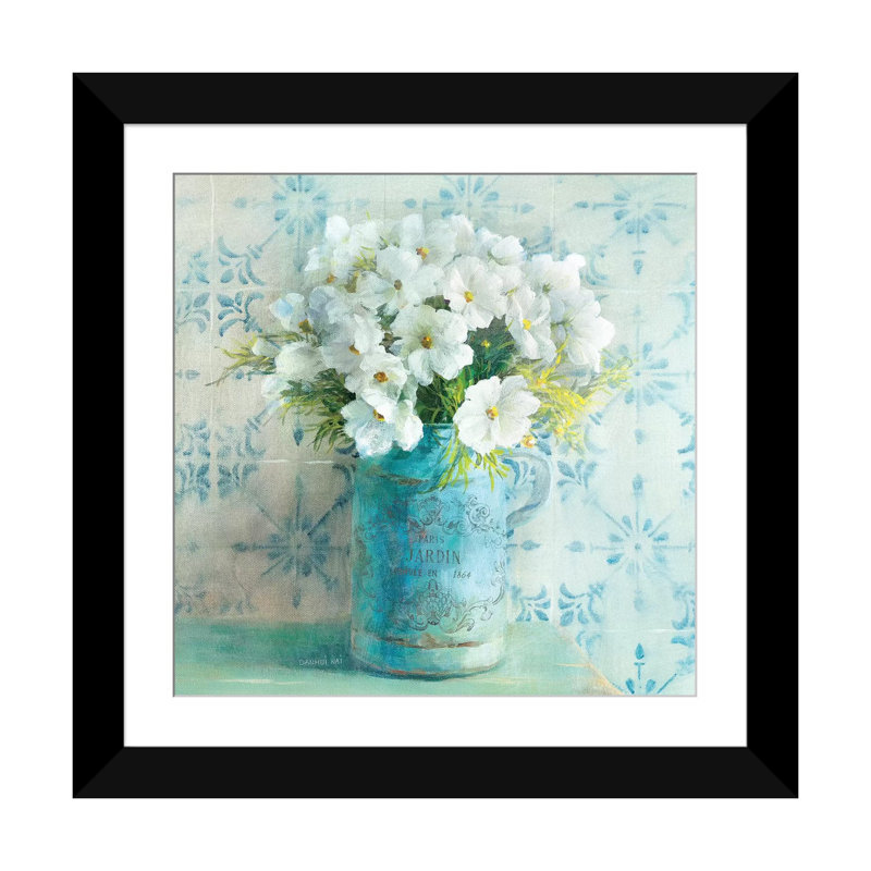 «May Blossoms I», reproduction d'art sur toile tendue, L 16 po x H 16 po x P 1 po, Papier avec cadre noir, Blanc