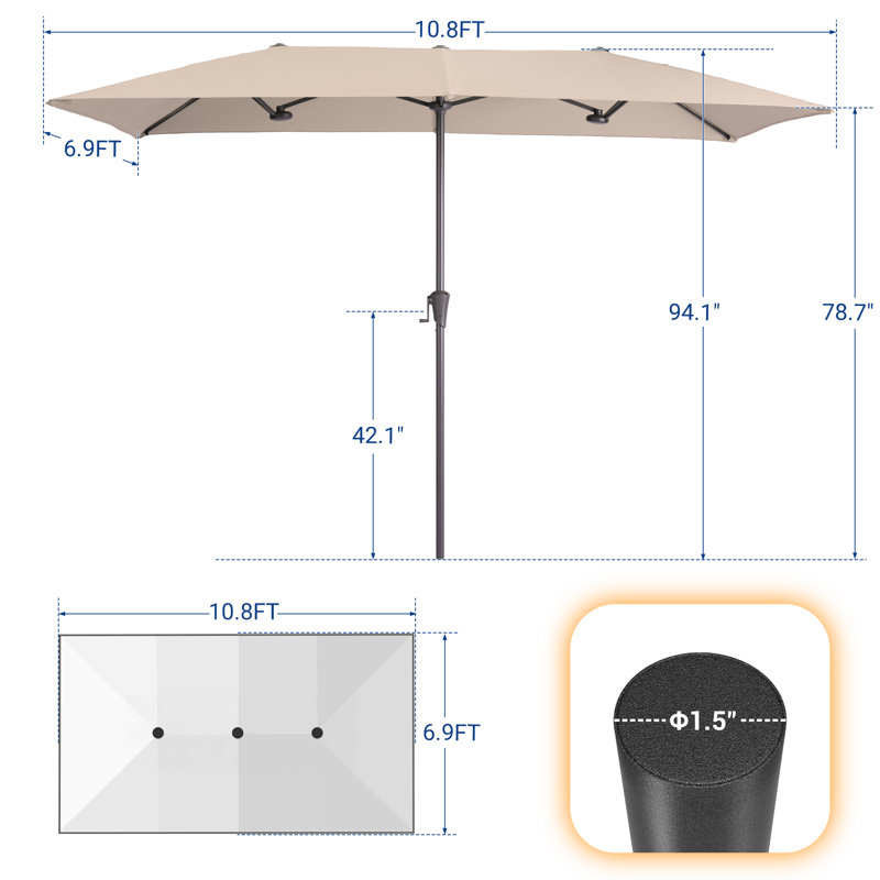 Parasol de marché double 11x7Ft, Beige