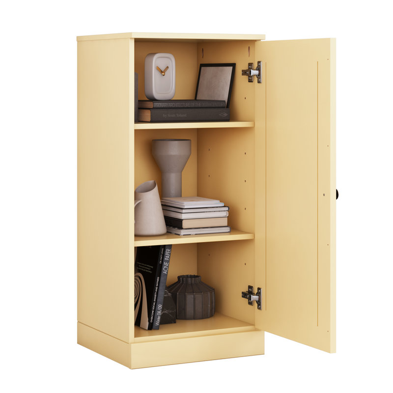 100% Solid Wood 3-Shelf Bookcase with Solid Door and Adjustable Shelves, Yellow