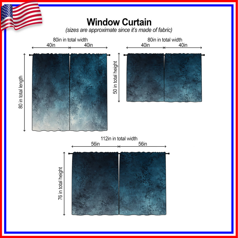 Rideaux de fenêtre à texture grunge bleu transparent et obscurcissant - 2 panneaux, 40 po x 60 po - 2 panneaux, Transparent