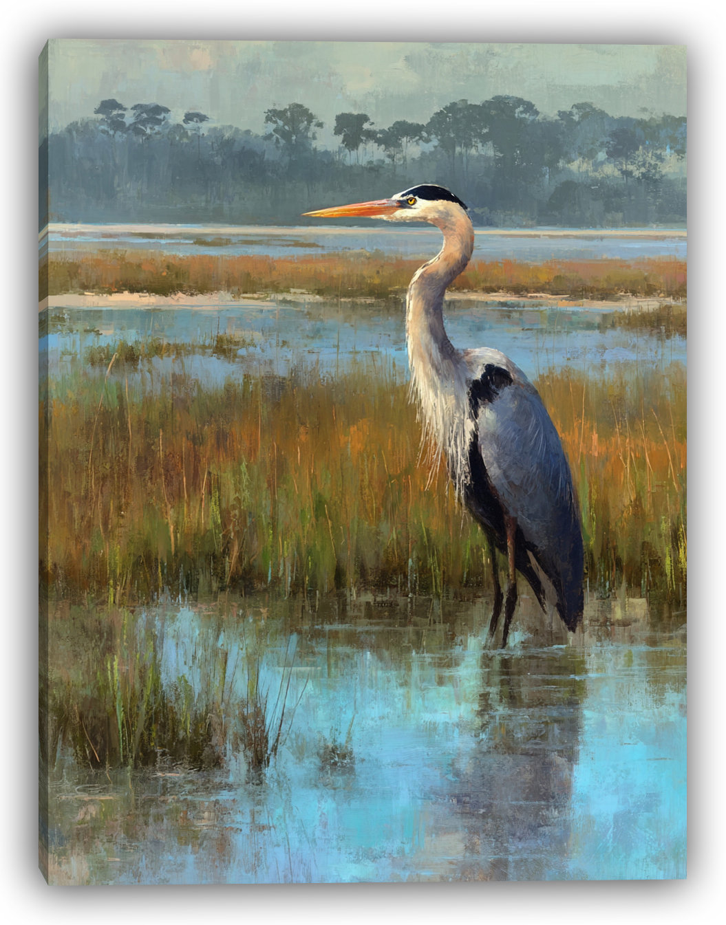 Highland Dunes Salt Marsh Heron Wrapped Canvas Wall Art | Wayfair