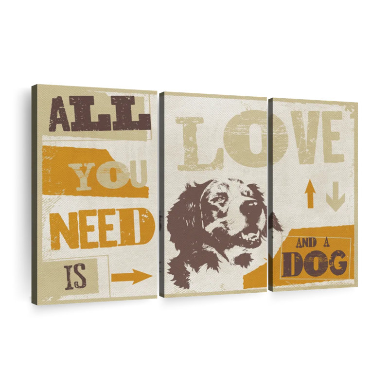 «All You Need Is Love And Dog» sur toile, H 36 po x l 57 po x P 1,25 po