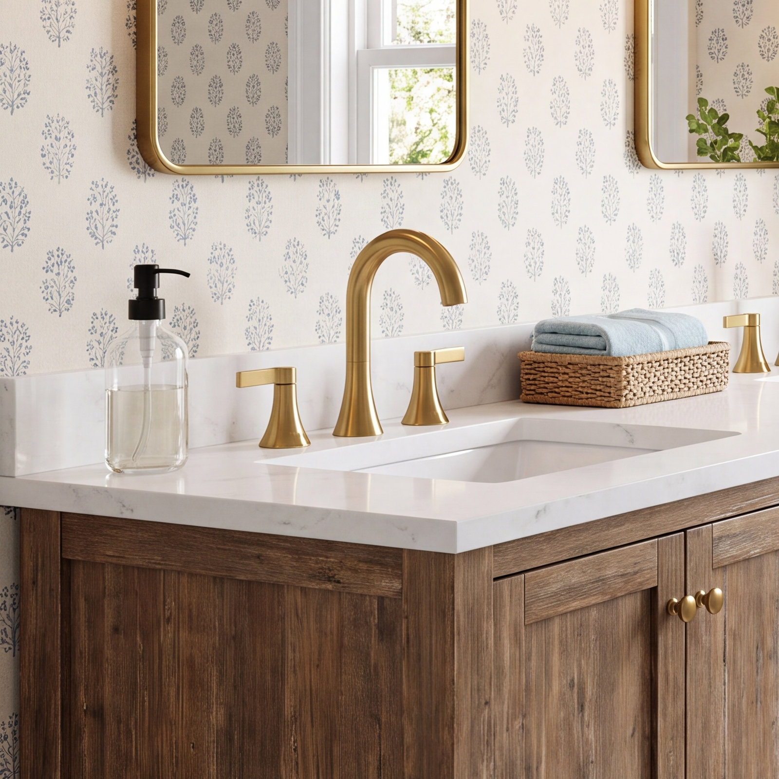 Widespread Bathroom Faucet with Drain Assembly, Brushed Gold