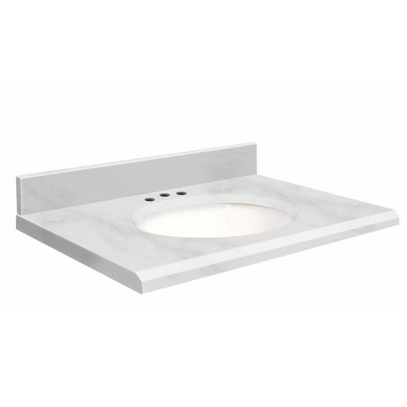 Dessus de salle de bain simple 31 po meuble-lavabo, Blanc, Marbre de Carrare blanc, Décalé de 8 po
