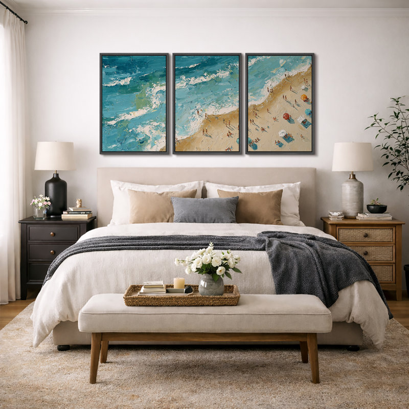 Impressionniste, scène de plage côtière impressionnante, images de vagues de rivage océan, impression encadrée sur toile, 3 pièces