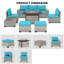 Ensemble de conversation modulaire pour l'extérieur 9 pièces avec table de foyer, canapé modulaire et repose-pieds-595712431
