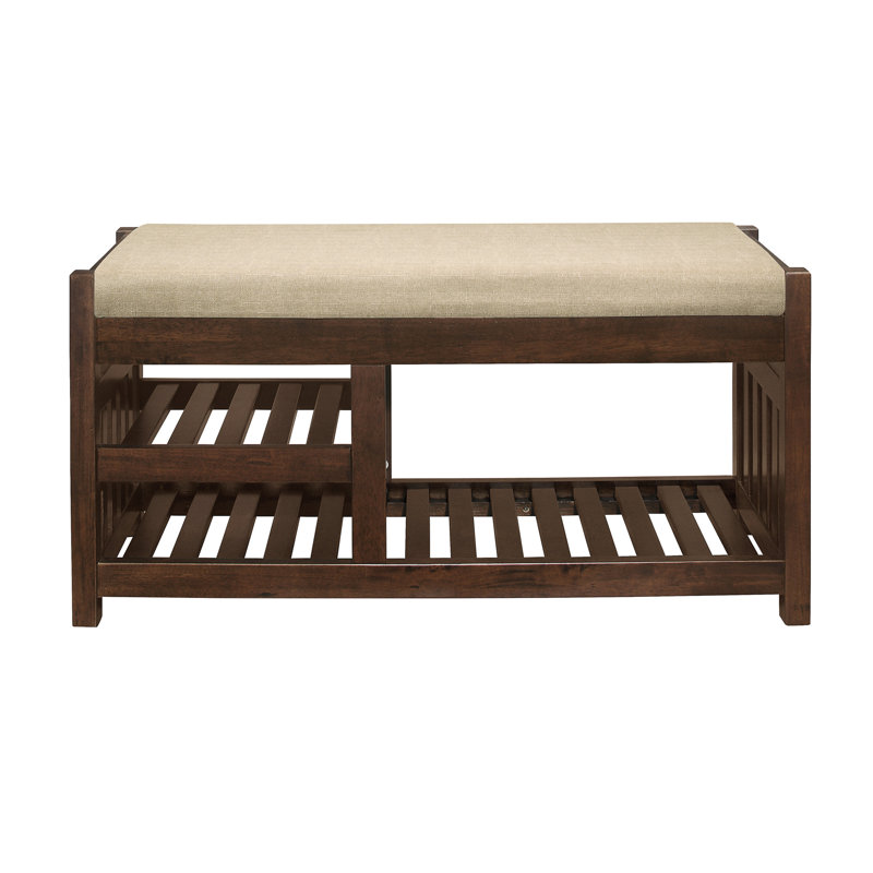 Transitional 1pc Storage Bench with 2 Open Shelves Hidden Drawer Upholstered Cushioned Seat Multifunctional Wooden Furniture