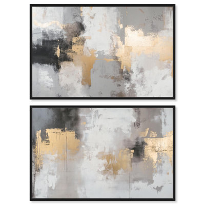 Neutral Luxe Harmony Abstract Canvas Print Wall Art Set of 2 by Art Remedy, Black Frame, 24 x 16