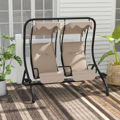 2-Seater Outdoor Porch Swing With Canopy, Patio Swing Chair For Garden, Poolside, Backyard, Beige