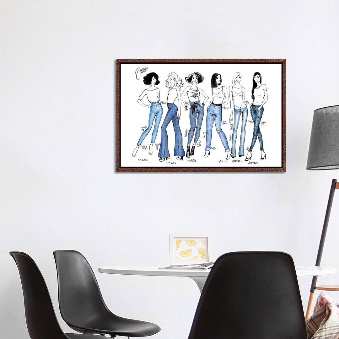 Geschichte der Jeans Mode Illustration von Blursbyai - Galerie-verpackte Leinwand Giclée auf Leinwand