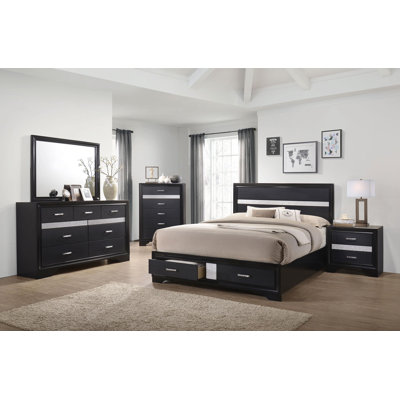 Ensemble de chambre à coucher complète 4 pièces Maléisha - noir
