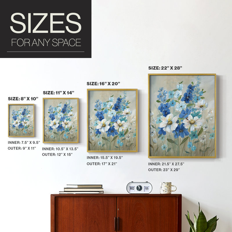 «Blue Garden II», reproduction encadrée - bois massif, Or, H 20 po x l 16 po